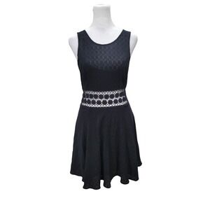 Free People Womens Daisy Lace Embroidered Cutout Mini‎ Skater Dress Size 4 Black